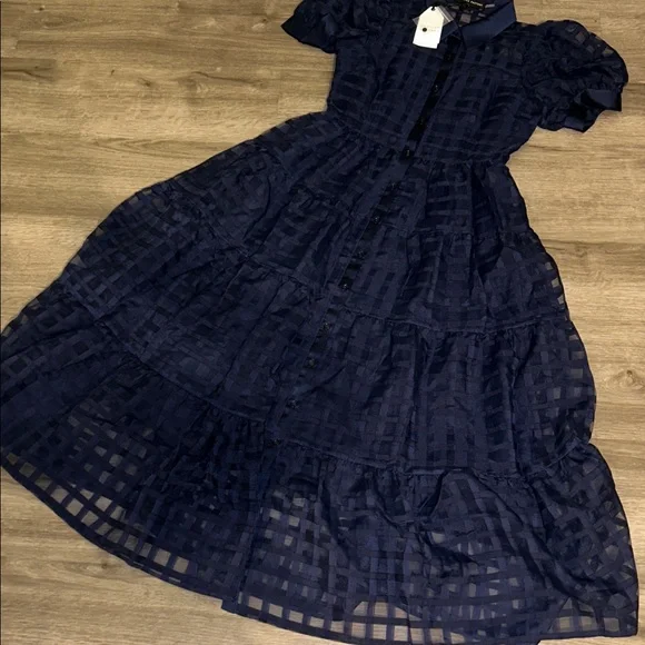 English factory Organza short sleeve button front midi dress - Picture 7 of 11